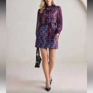 Chic Purple Retro Swirl Print Skirt Set